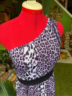 Vintage Y2K One-Shoulder Purple Leopard Print Dress